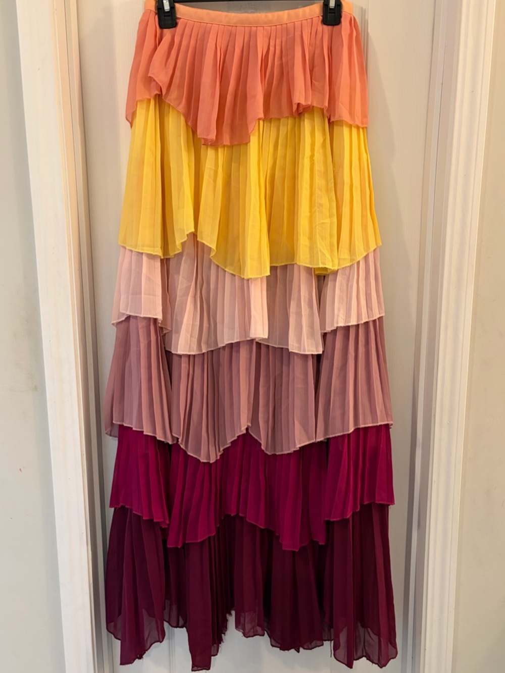 L’ATISTE Tiered Ruffle Maxi Skirt in Sunset Colors